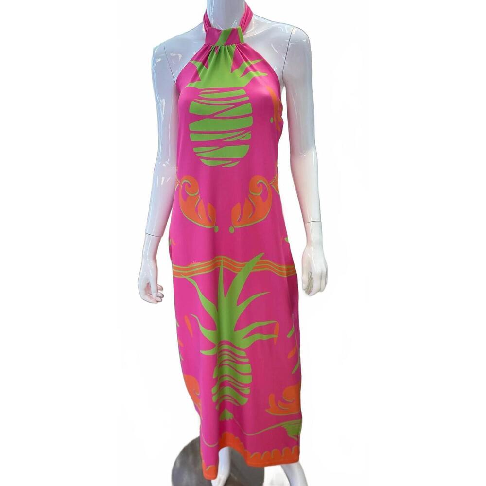 NEW MICHELLE PARISOU women's halter maxi dress in pink